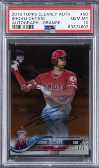 2018 Topps Clearly Authentic Autograph Orange #SO Shohei Ohtani Signed Rookie Card (#1/5) - PSA GEM MT 10